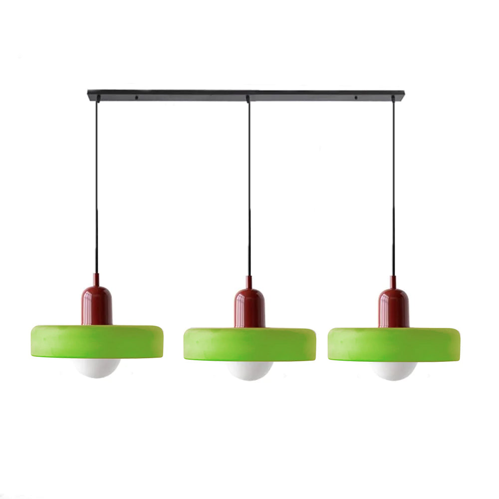 Vintage Flair 3-köpfige Pendelleuchte aus farbigem Glas