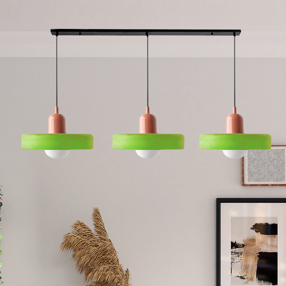 Vintage Flair 3-köpfige Pendelleuchte aus farbigem Glas