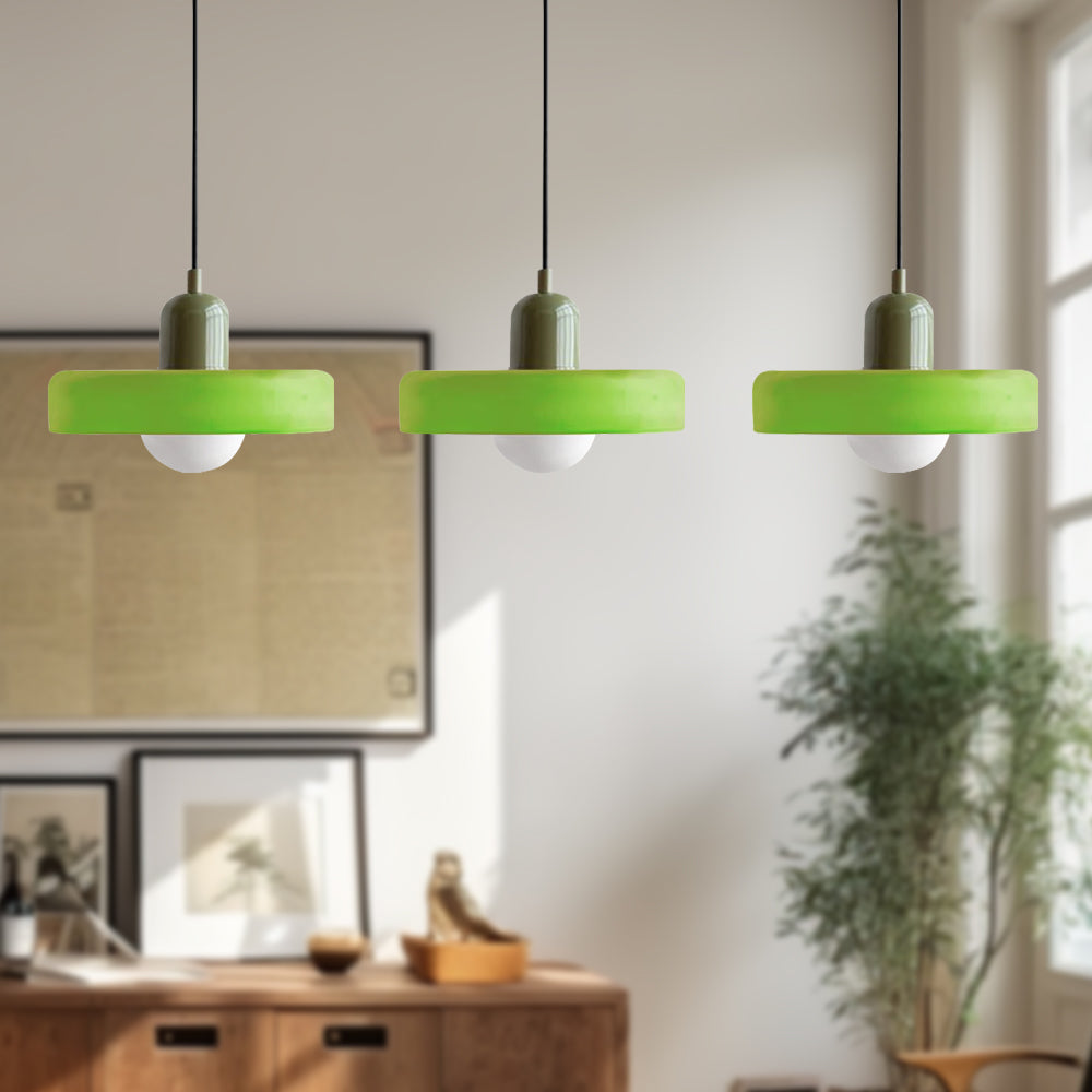 Vintage Flair 3-köpfige Pendelleuchte aus farbigem Glas