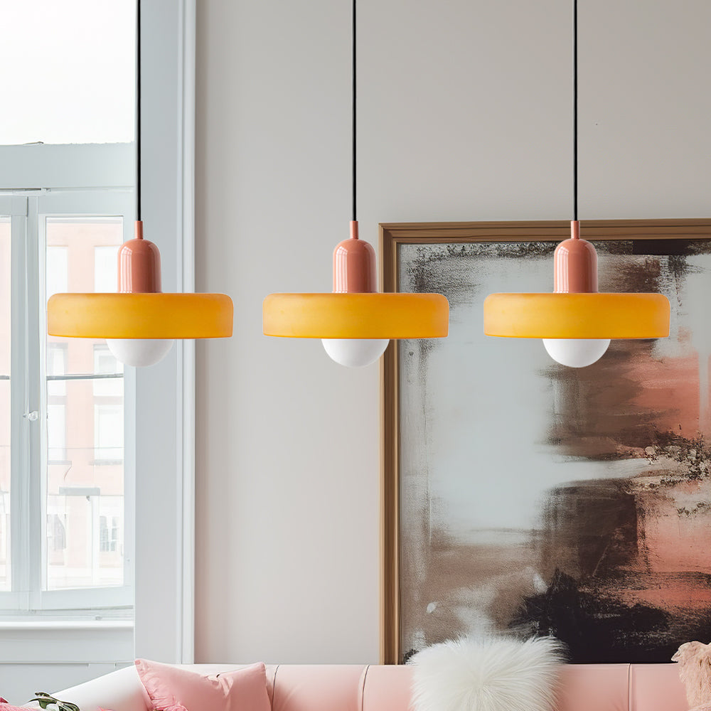 Vintage Flair 3-köpfige Pendelleuchte aus farbigem Glas