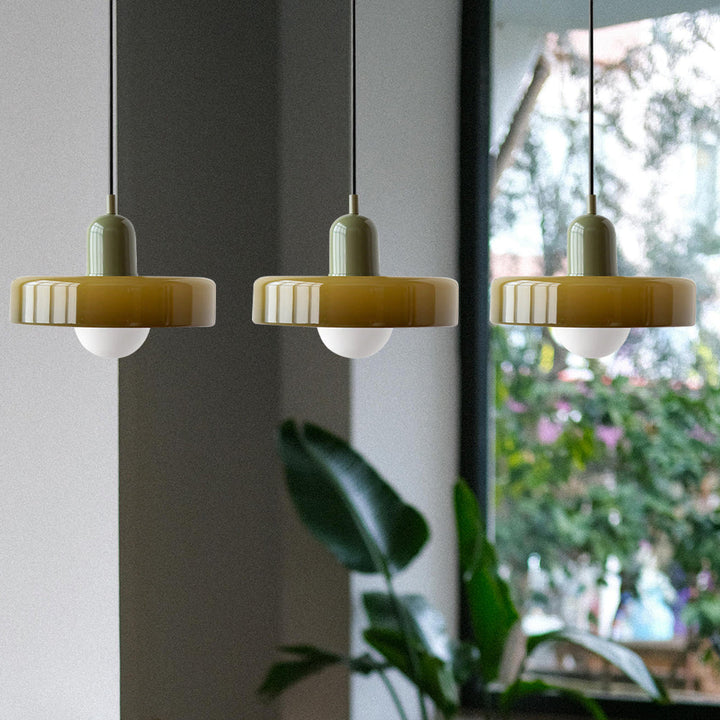Vintage Flair 3-köpfige Pendelleuchte aus farbigem Glas